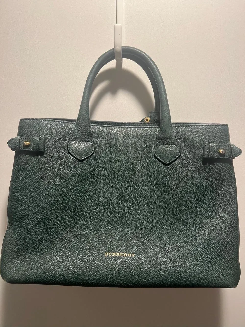 Burberry Forest Green Leather Satchel with Gold Logo